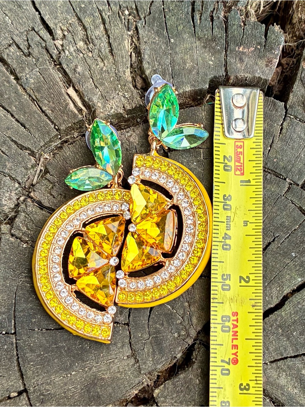 🍋 Bright and Zesty Lemon Slice Rhinestone Stud Earrings